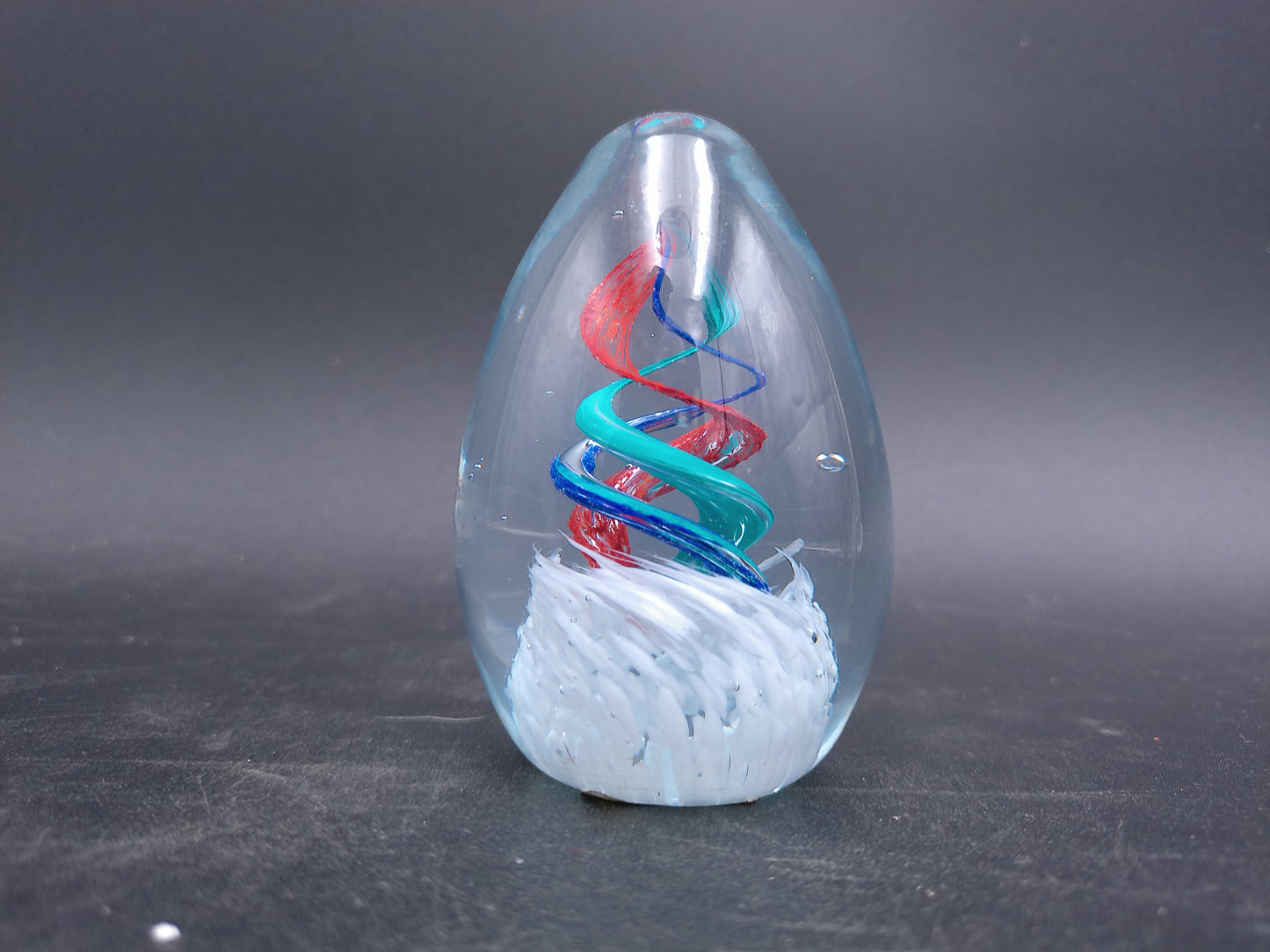 Glass Egg Paperweight multi-colored swirl by Heslops