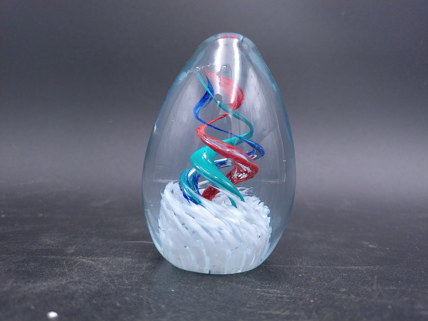 Glass Egg Paperweight multi-colored swirl by Heslops