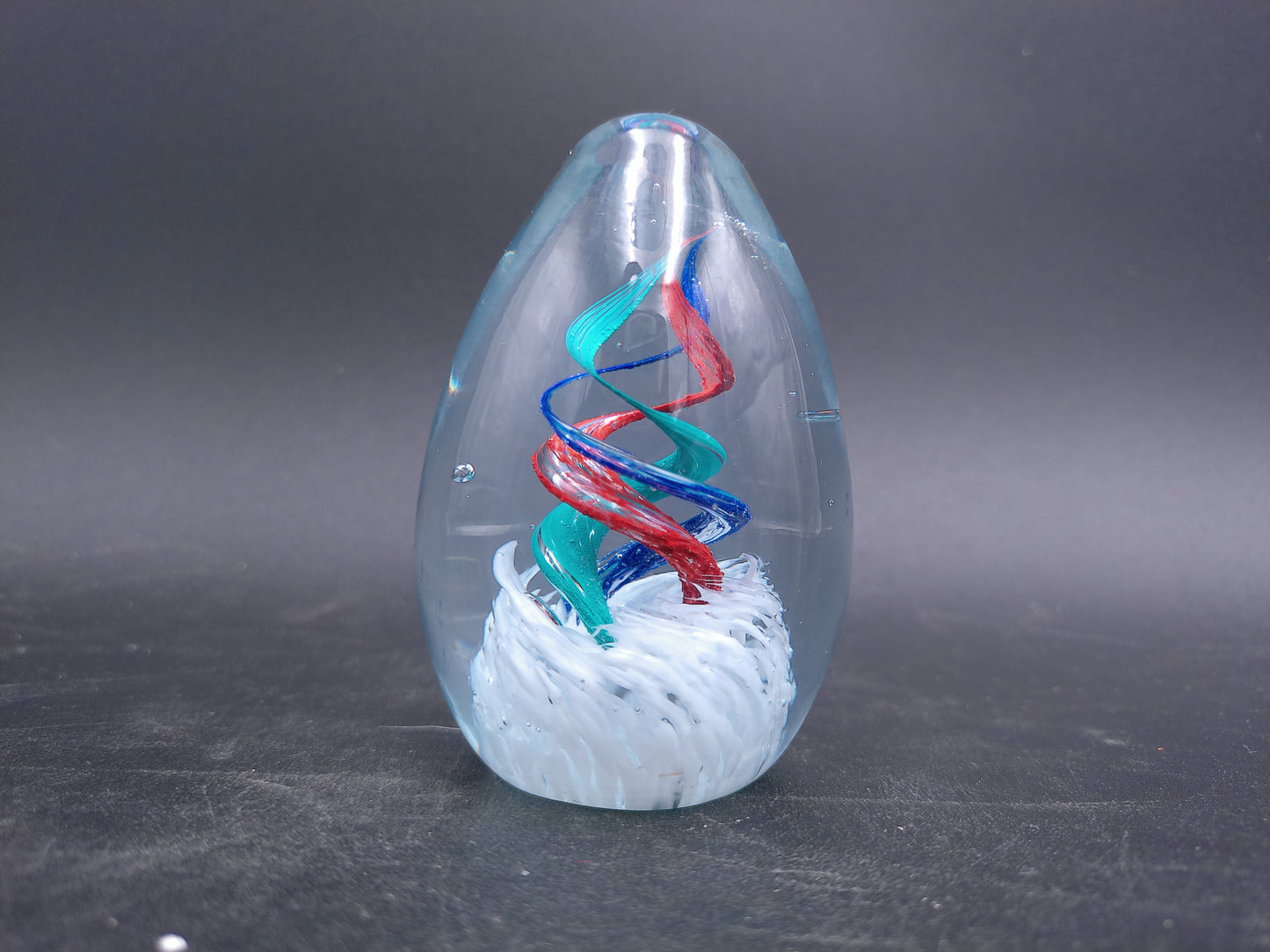 Glass Egg Paperweight multi-colored swirl by Heslops