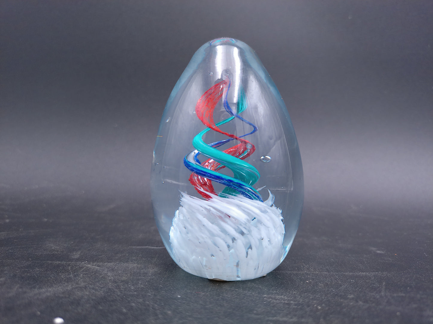 Glass Egg Paperweight multi-colored swirl by Heslops