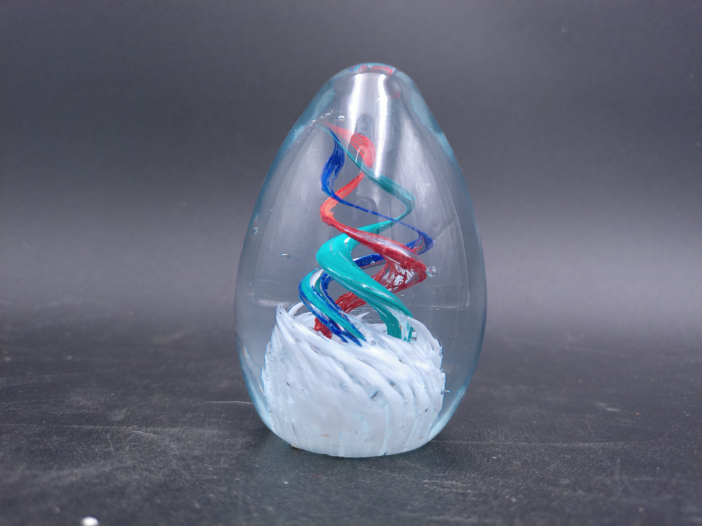 Glass Egg Paperweight multi-colored swirl by Heslops