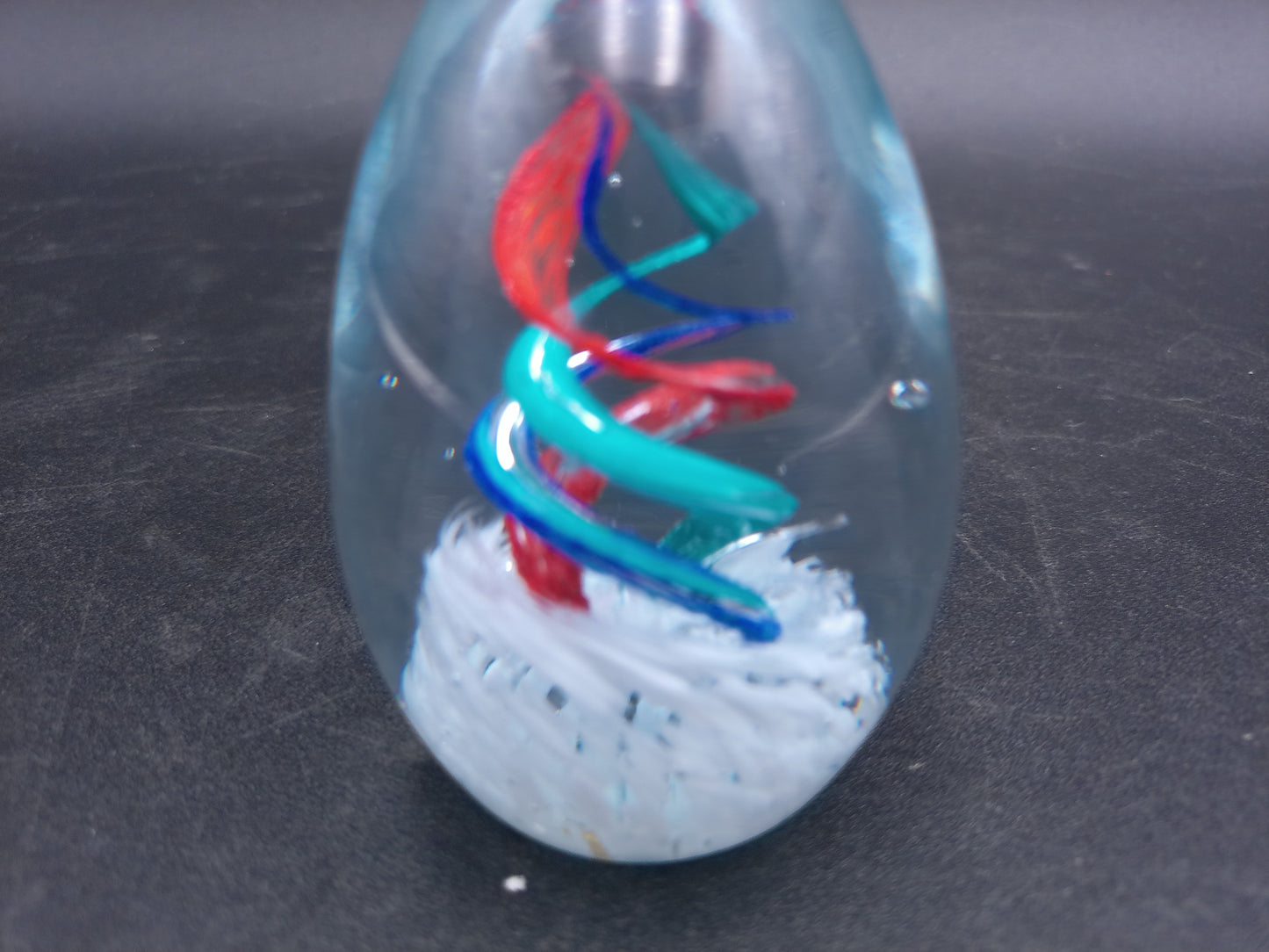 Glass Egg Paperweight multi-colored swirl by Heslops