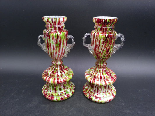 Victorian Antique Glass Candlestick Holders  e Glass Peacock Trophy Vase lot of 2