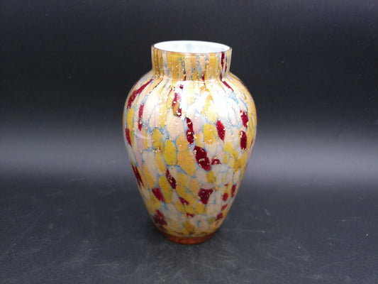 Vase European Victorian Citron Ruby Gold Flakes  Mica Vase 6-3/4" tall 4.5" diameter