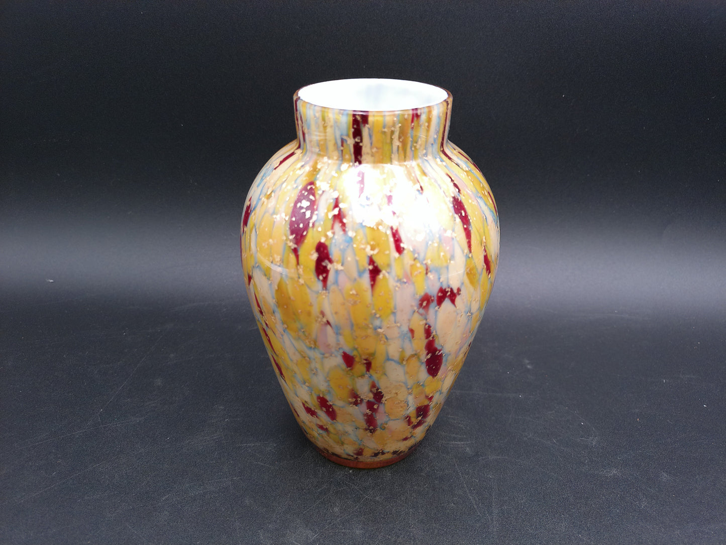 Vase European Victorian Citron Ruby Gold Flakes  Mica Vase 6-3/4" tall 4.5" diameter