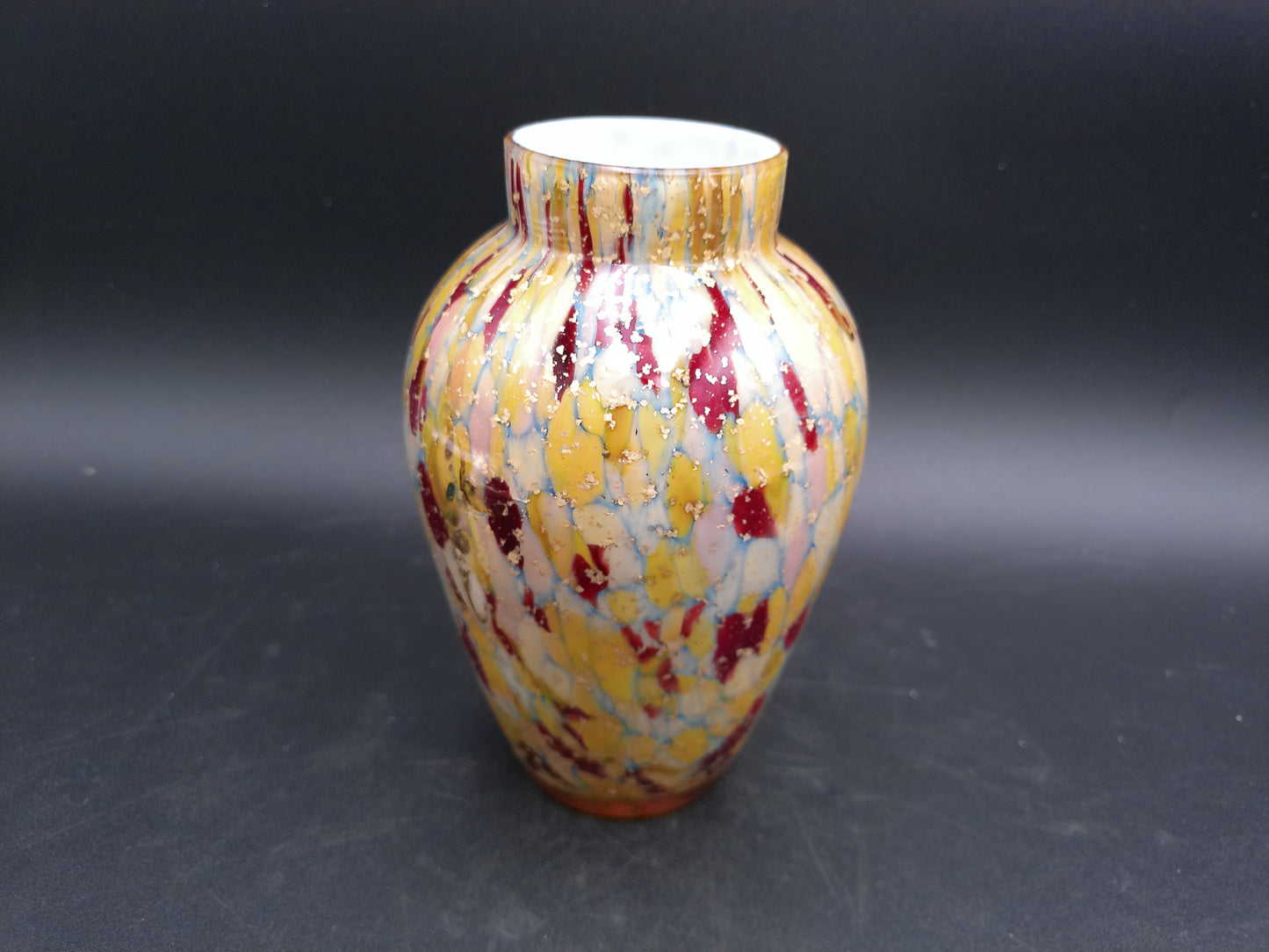 Vase European Victorian Citron Ruby Gold Flakes  Mica Vase 6-3/4" tall 4.5" diameter