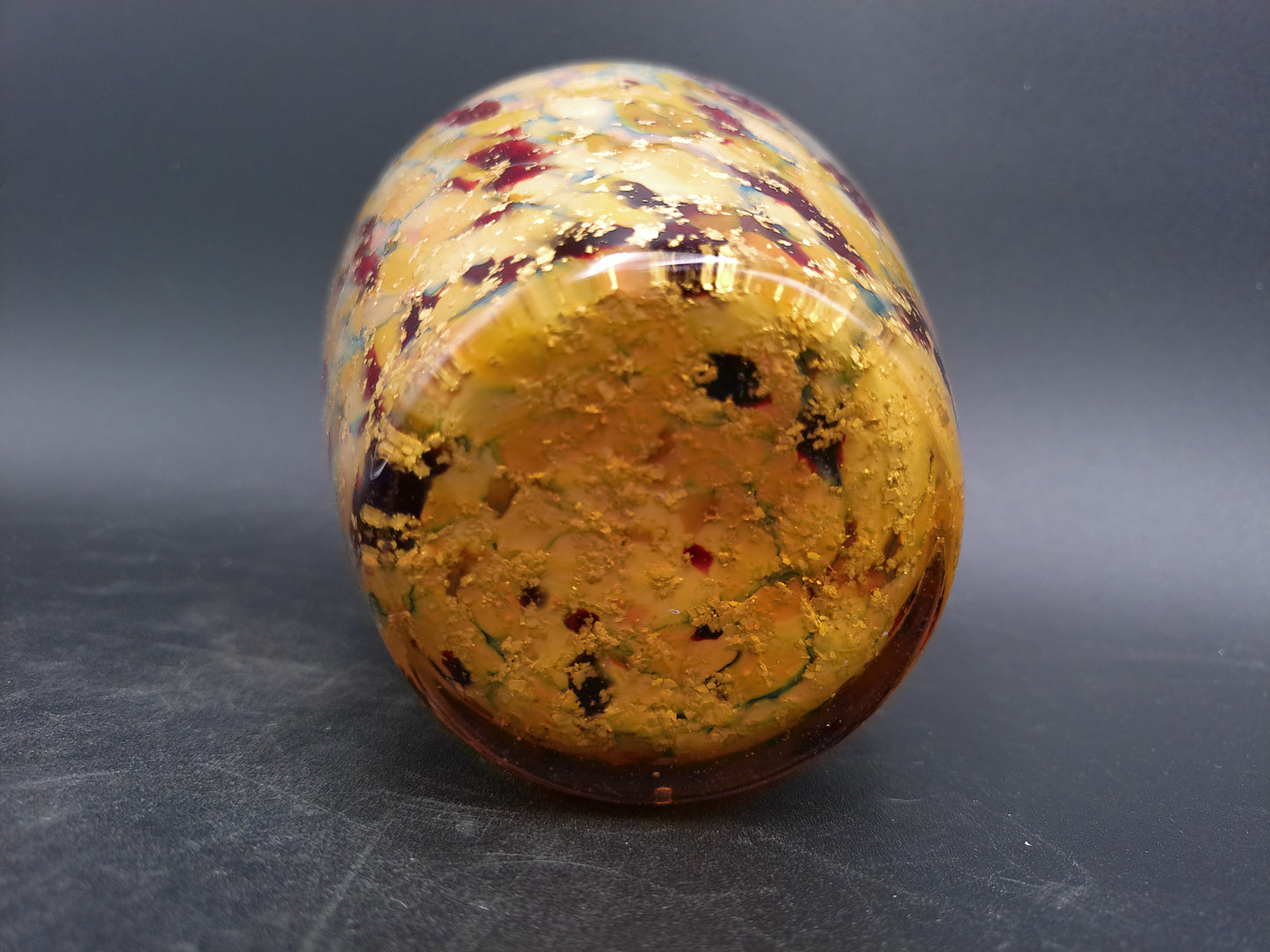 Vase European Victorian Citron Ruby Gold Flakes  Mica Vase 6-3/4" tall 4.5" diameter