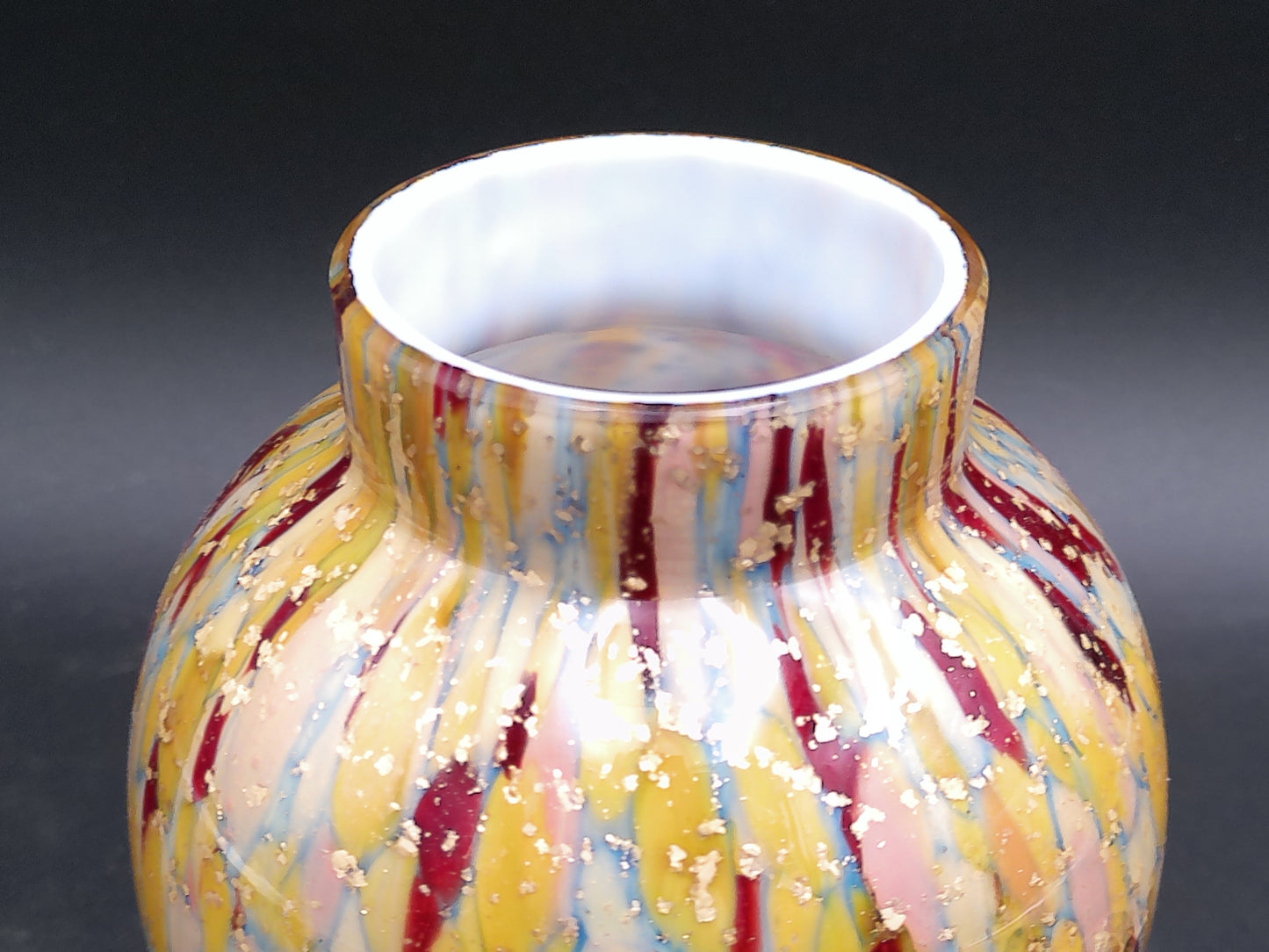 Vase European Victorian Citron Ruby Gold Flakes  Mica Vase 6-3/4" tall 4.5" diameter