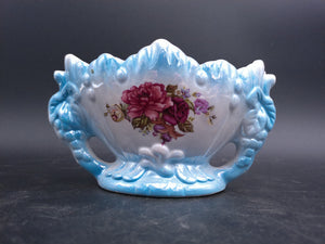 Vase Dual Handle Decorative Floral design baby blue color Vintage