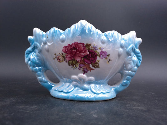 Vase Dual Handle Decorative Floral design baby blue color Vintage