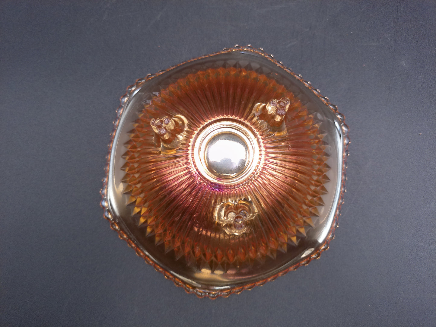 Jeanette Carnival Glass Footed Candy Dish Bowl Marigold