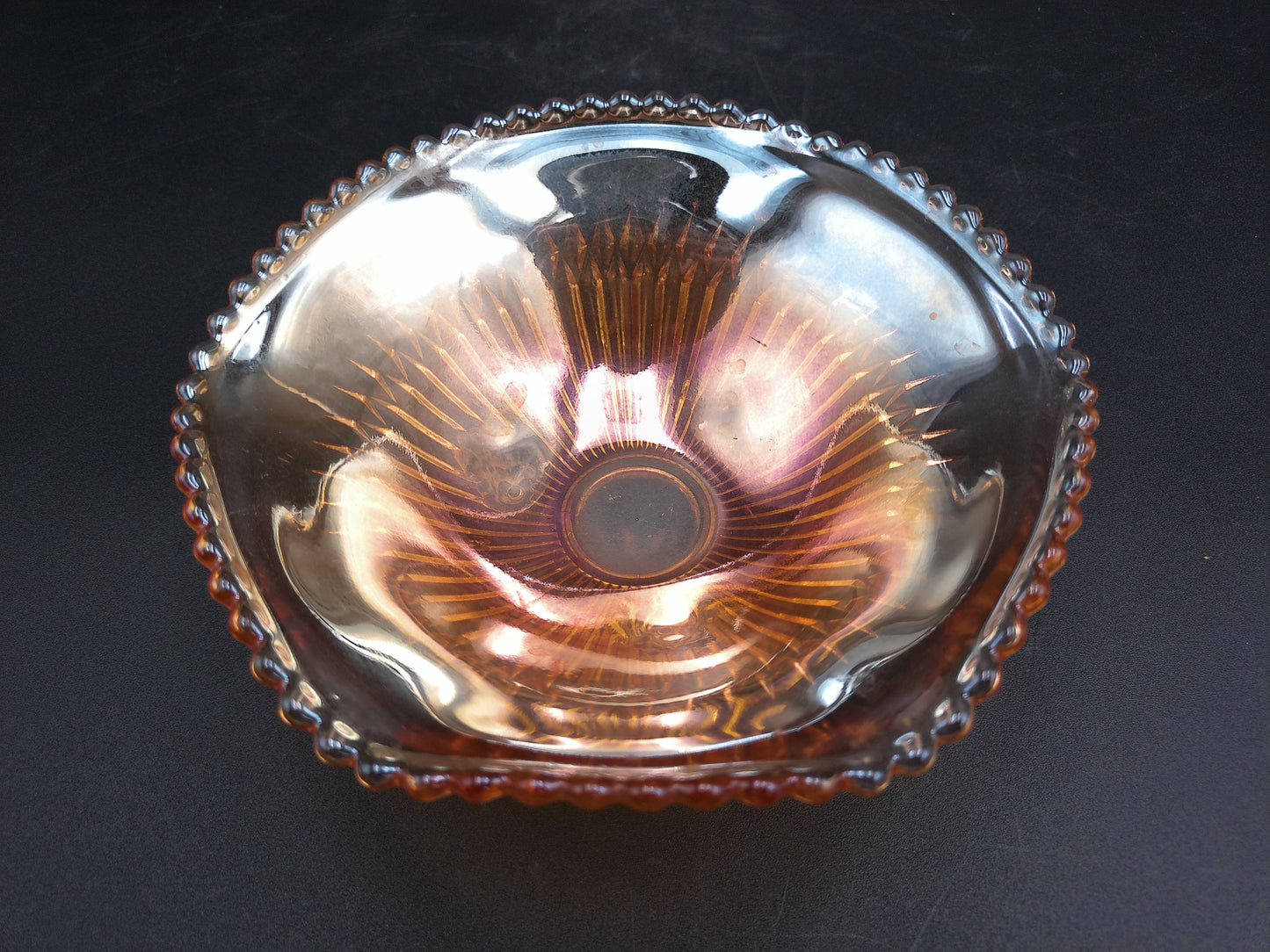 Jeanette Carnival Glass Footed Candy Dish Bowl Marigold