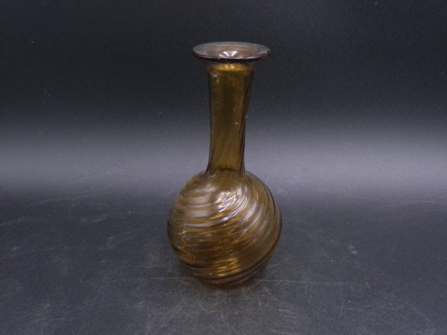 Hand Blown Swirl Honey Amber Glass Bottle Vase Vintage
