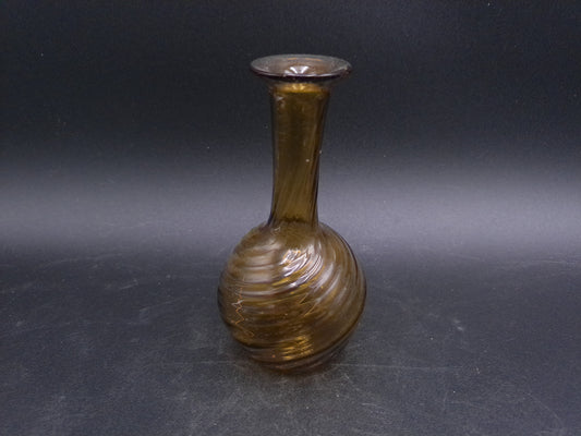 Hand Blown Swirl Honey Amber Glass Bottle Vase Vintage