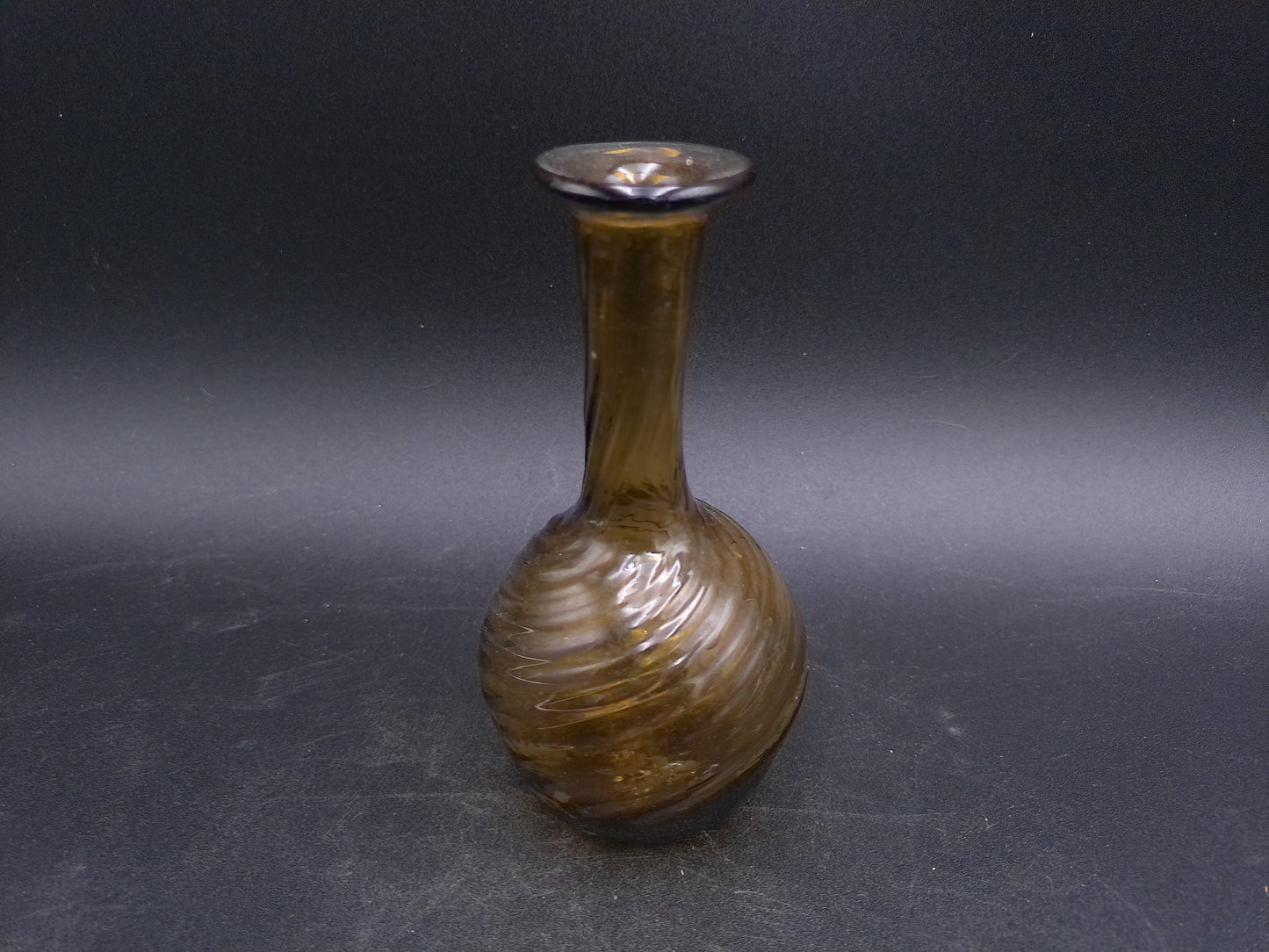 Hand Blown Swirl Honey Amber Glass Bottle Vase Vintage