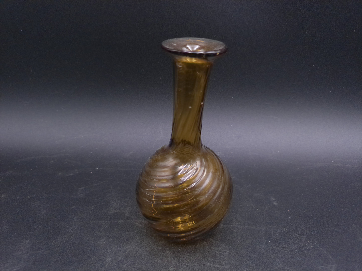 Hand Blown Swirl Honey Amber Glass Bottle Vase Vintage