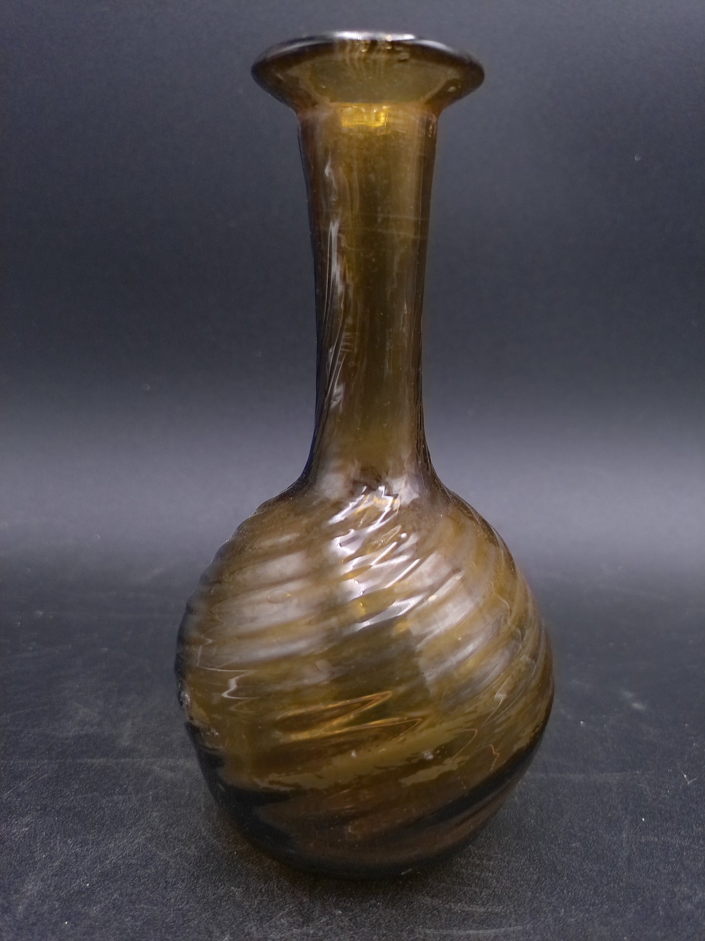 Hand Blown Swirl Honey Amber Glass Bottle Vase Vintage