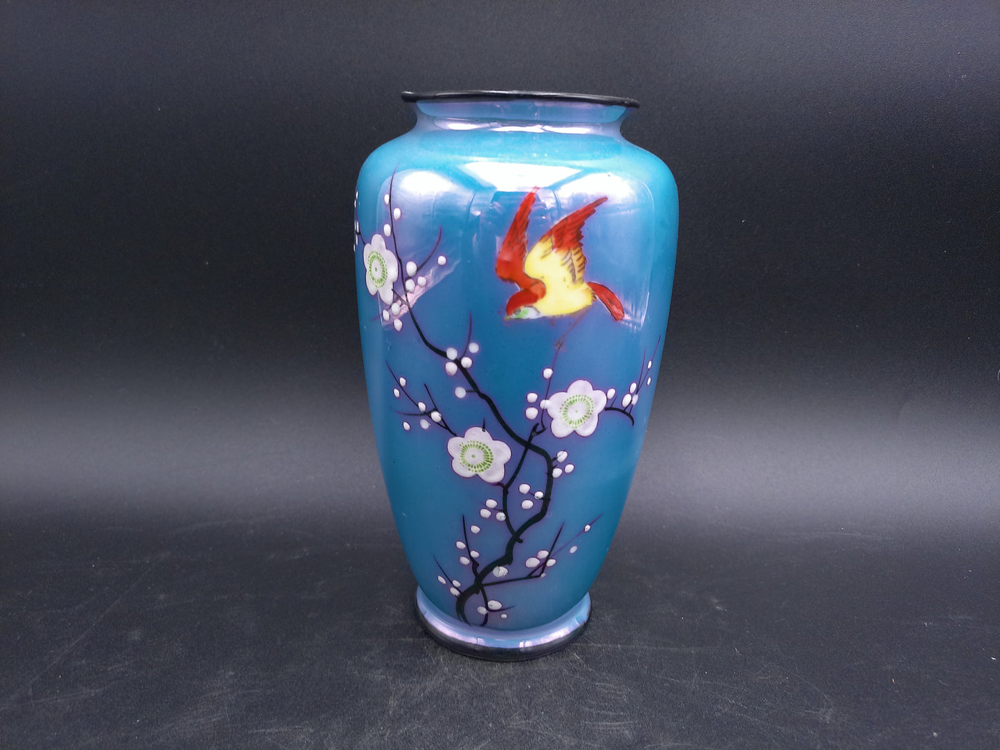 Japan Made Vase with Flower design with Birds Vintage Blue color