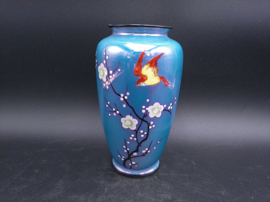 Japan Made Vase with Flower design with Birds Vintage Blue color