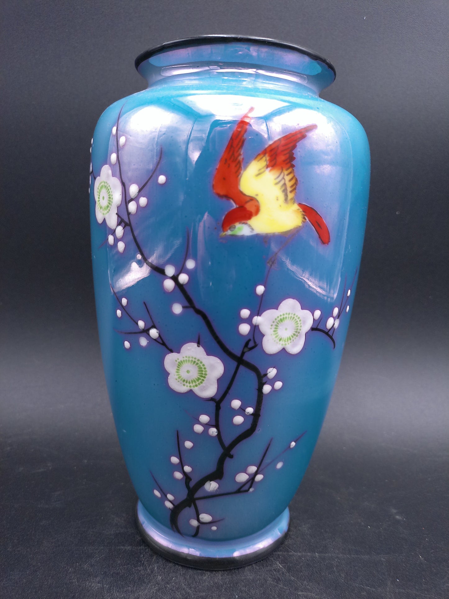 Japan Made Vase with Flower design with Birds Vintage Blue color