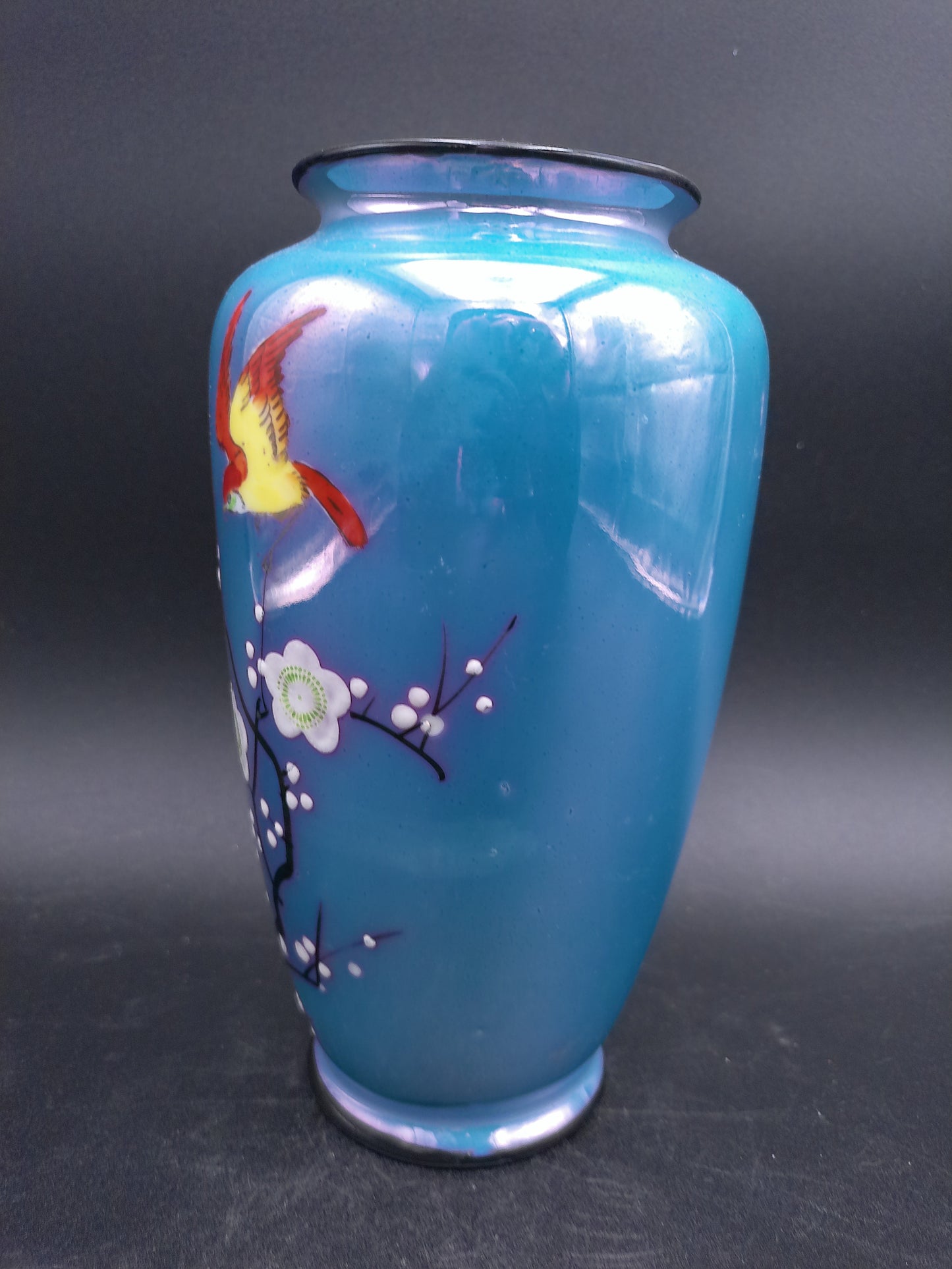 Japan Made Vase with Flower design with Birds Vintage Blue color