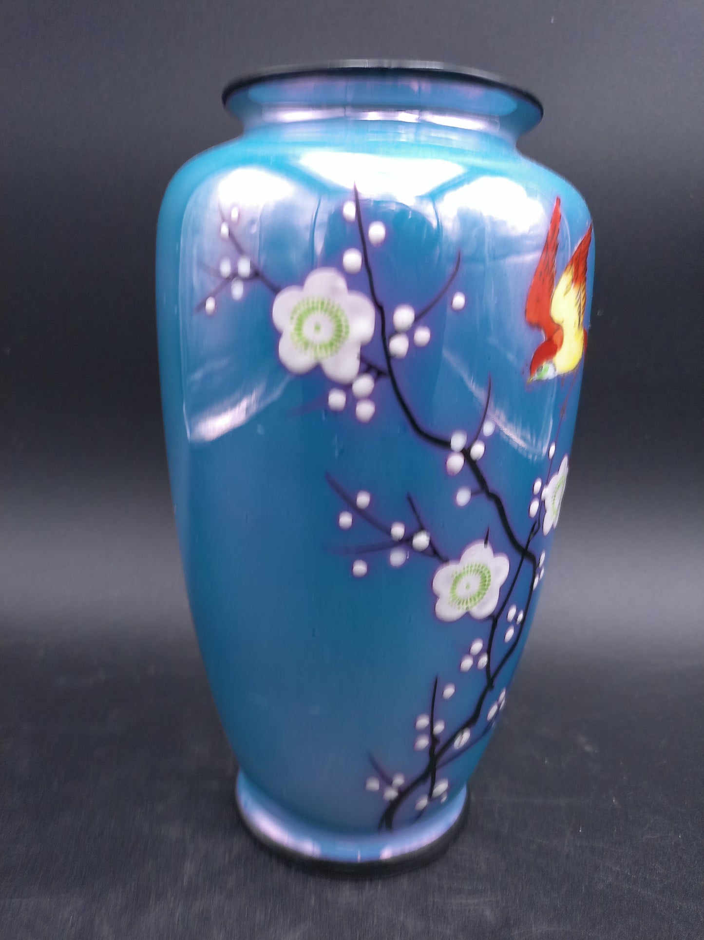 Japan Made Vase with Flower design with Birds Vintage Blue color