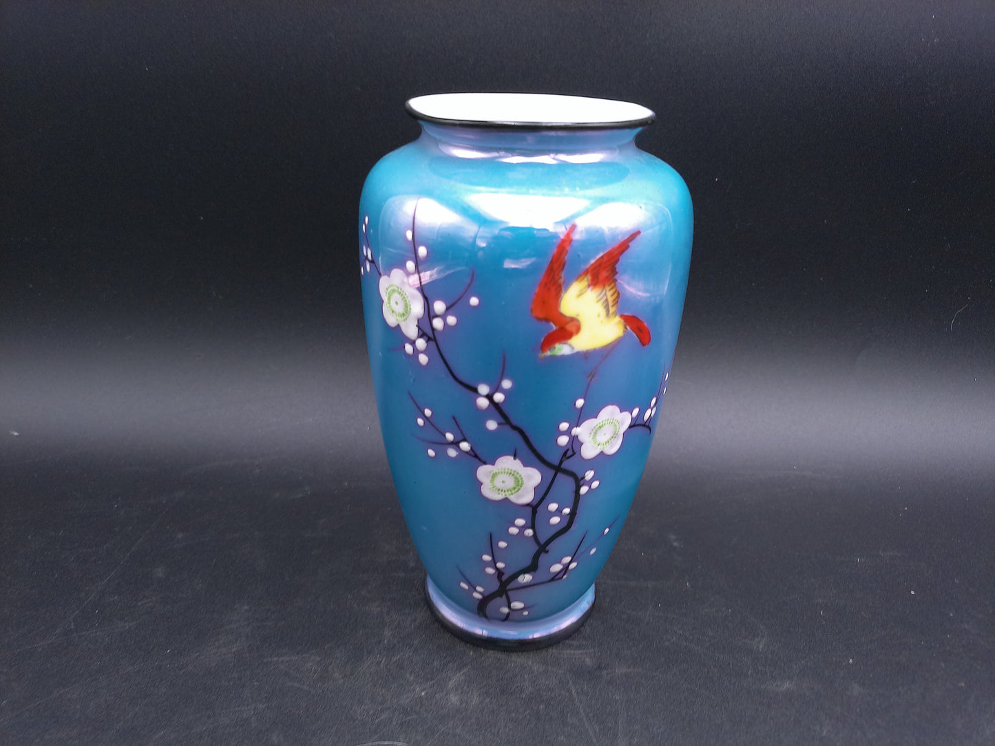 Japan Made Vase with Flower design with Birds Vintage Blue color