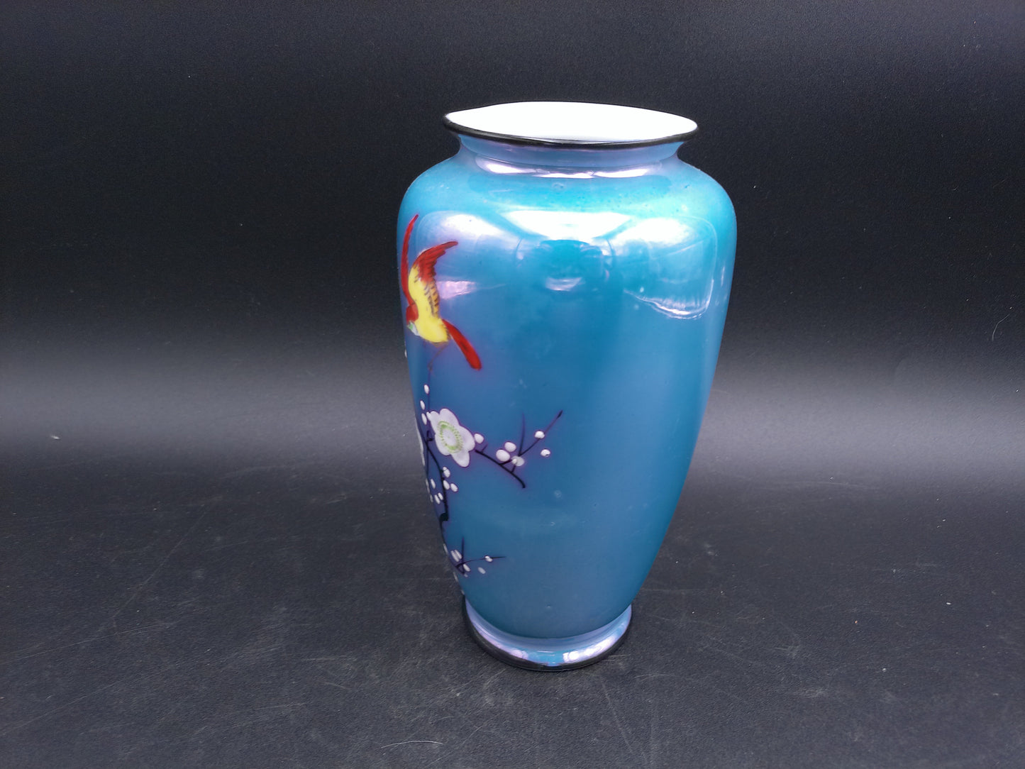 Japan Made Vase with Flower design with Birds Vintage Blue color