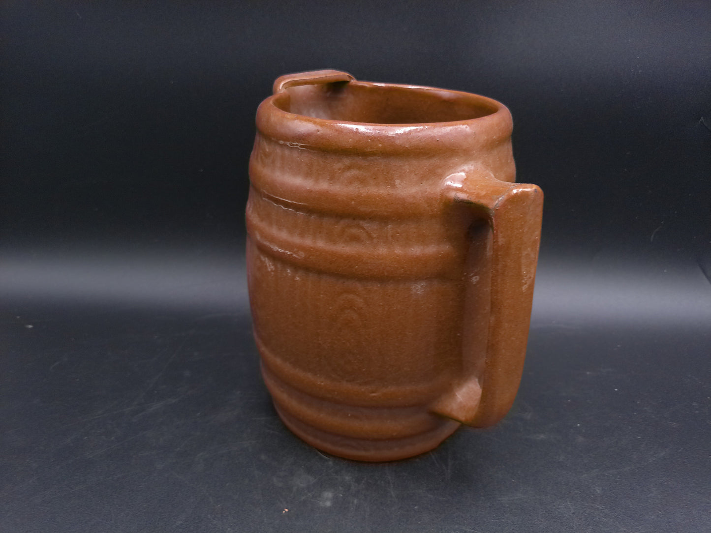 Pitcher McCoy Art Pottery Brown Cider Barrel Pitcher with Ice Lip