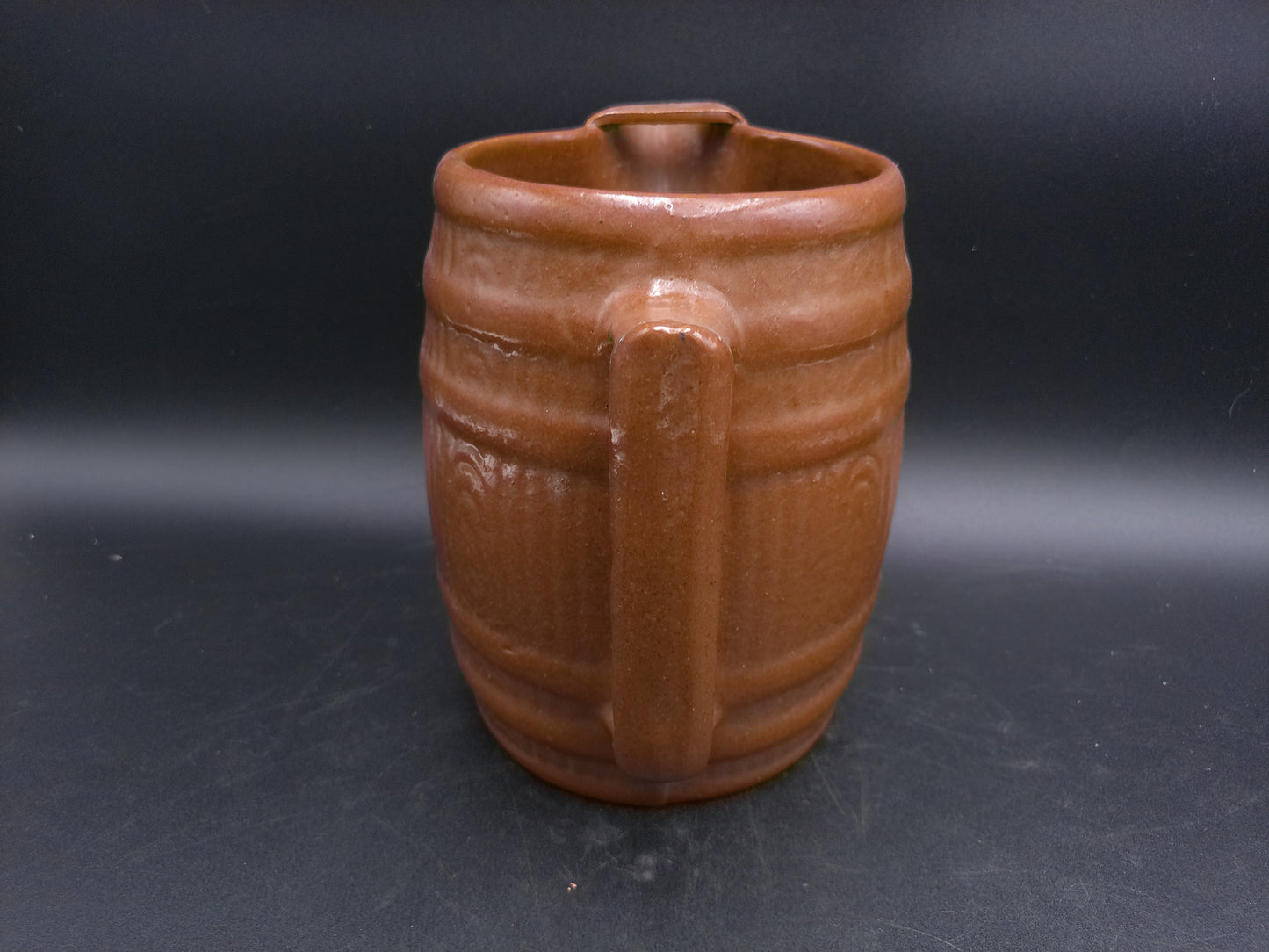 Pitcher McCoy Art Pottery Brown Cider Barrel Pitcher with Ice Lip