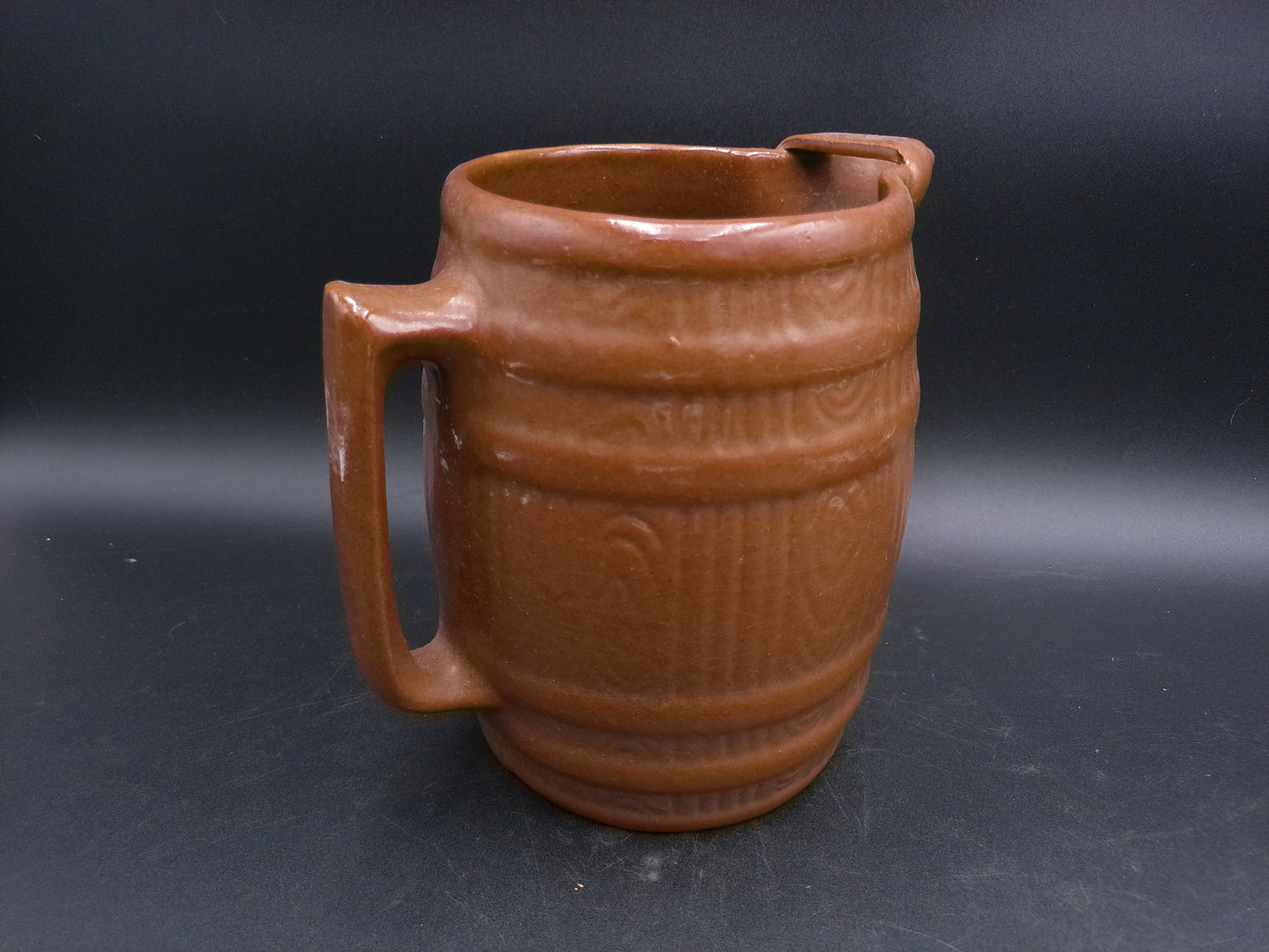 Pitcher McCoy Art Pottery Brown Cider Barrel Pitcher with Ice Lip