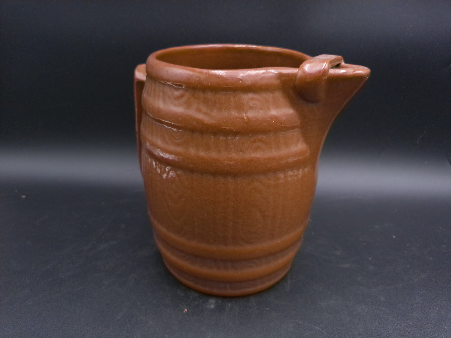Pitcher McCoy Art Pottery Brown Cider Barrel Pitcher with Ice Lip