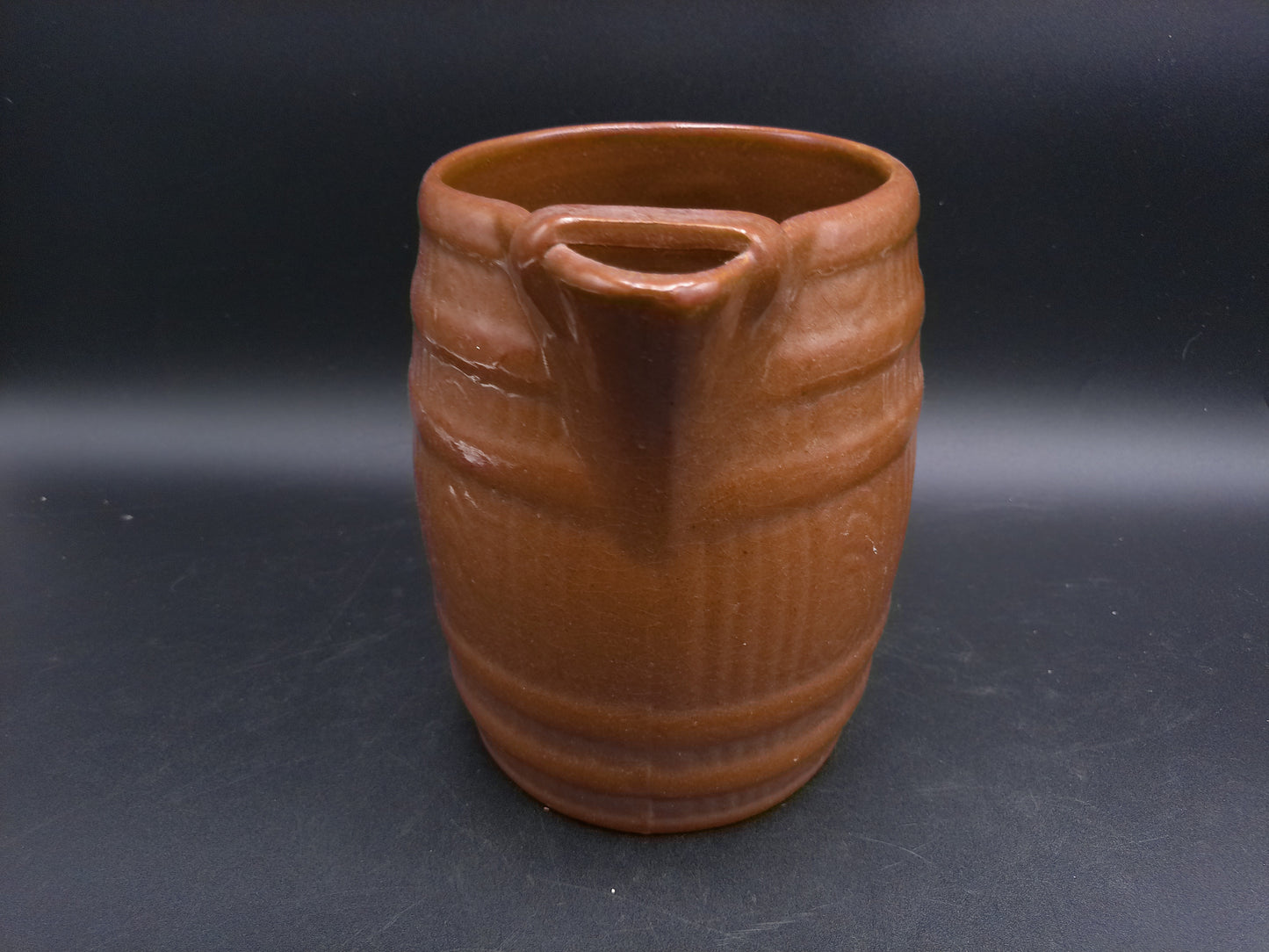 Pitcher McCoy Art Pottery Brown Cider Barrel Pitcher with Ice Lip
