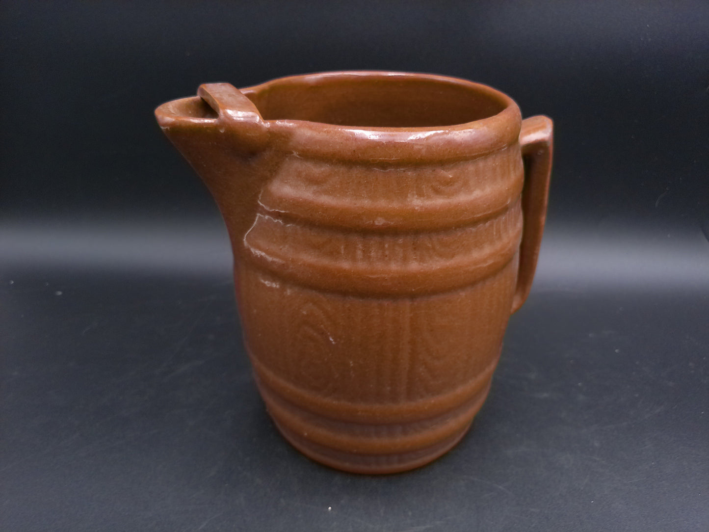 Pitcher McCoy Art Pottery Brown Cider Barrel Pitcher with Ice Lip