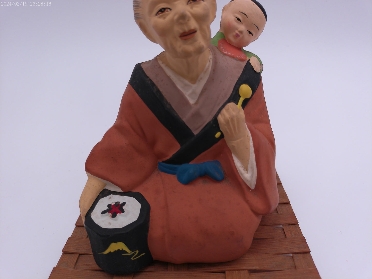 Vintage Ceramic Figurine Asian Old Man with Child