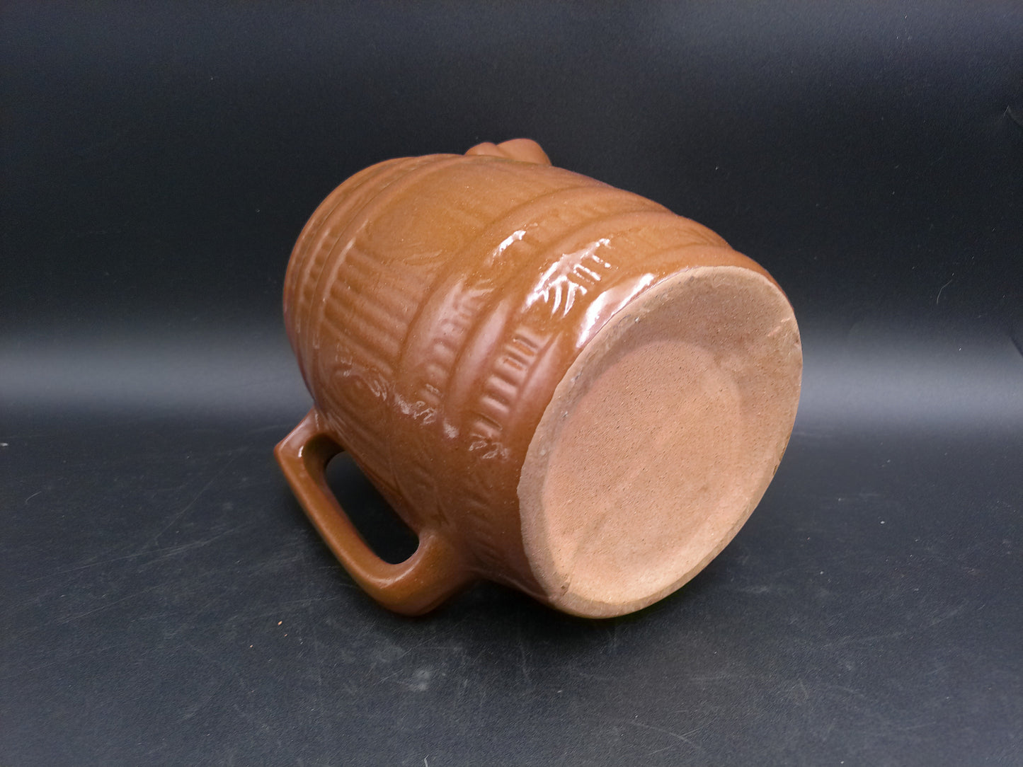Pitcher McCoy Art Pottery Brown Cider Barrel Pitcher with Ice Lip