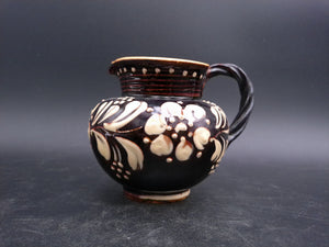 Pitcher Art Pottery Brown  Floral  Design Swirl Nandle Vintage