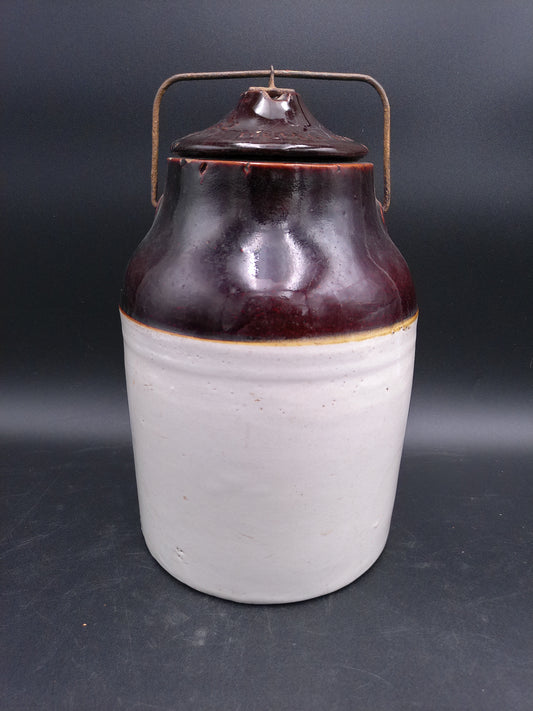Western Stoneware  8"  Lidded Jar Crock Weir Seal Monmouth Illinois