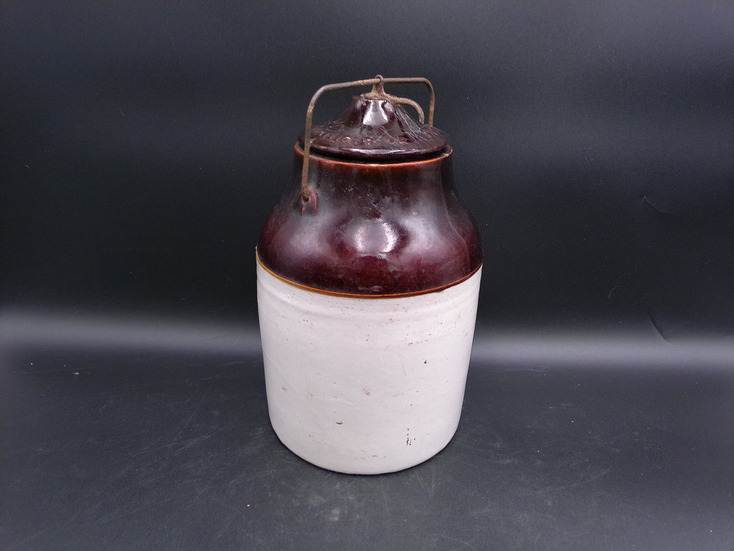 Western Stoneware  8"  Lidded Jar Crock Weir Seal Monmouth Illinois