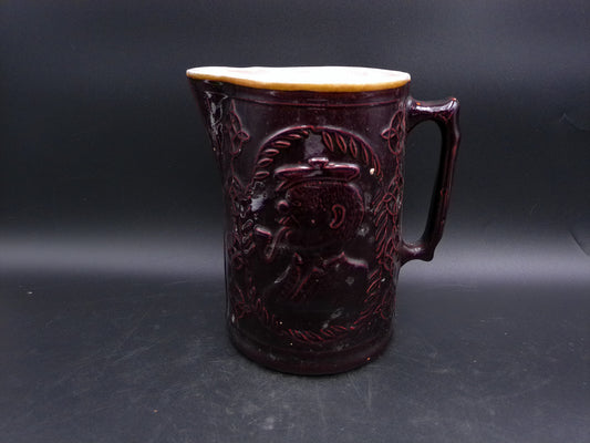 Burley Winter Pottery Man With Pipe Windmill Brown Stoneware Pitcher Antique 8.5"