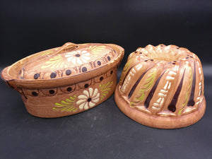 Pottery  French Ceramic Round Baking Mold, Beige Brown Glazed Terracotta Cake Pan