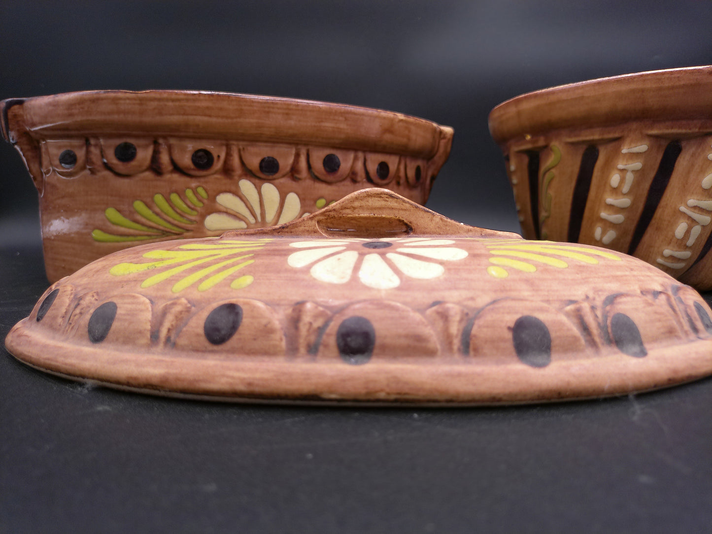 Pottery  French Ceramic Round Baking Mold, Beige Brown Glazed Terracotta Cake Pan