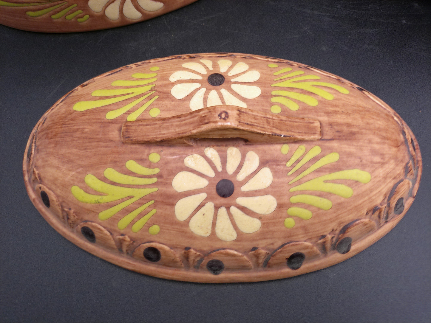 Pottery  French Ceramic Round Baking Mold, Beige Brown Glazed Terracotta Cake Pan