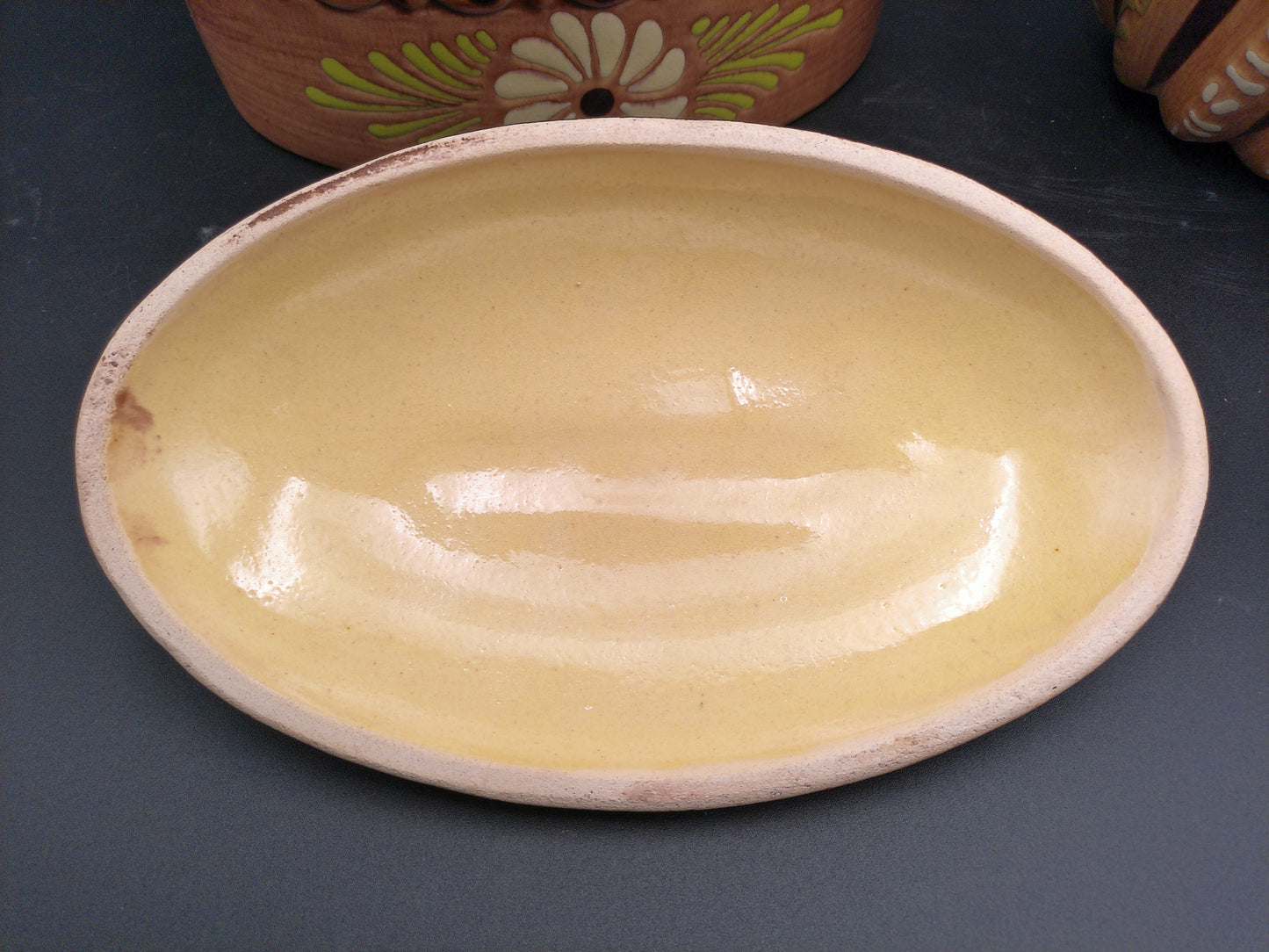 Pottery  French Ceramic Round Baking Mold, Beige Brown Glazed Terracotta Cake Pan