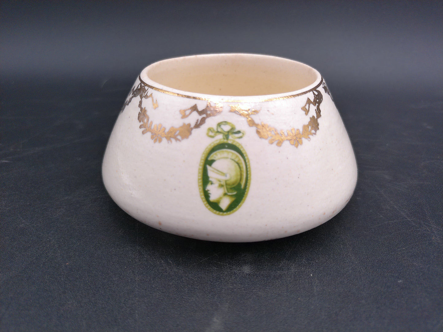 Roseville 1910’s Pottery Creamer and Nippon Sugar Bowl Geometric Gold Green w Palm Trees