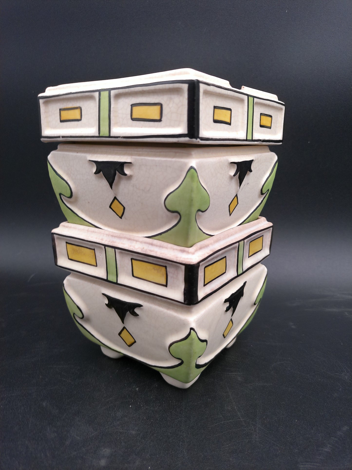 Pottery Planters Square Design and Stackable Vintage Lot of 2 Vintage by Daniel Johnston