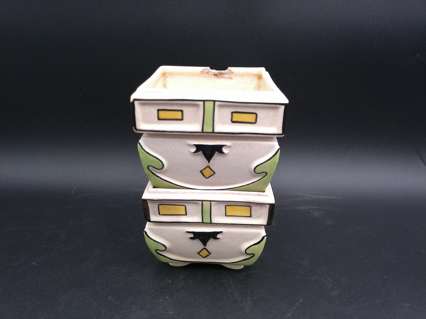 Pottery Planters Square Design and Stackable Vintage Lot of 2 Vintage by Daniel Johnston