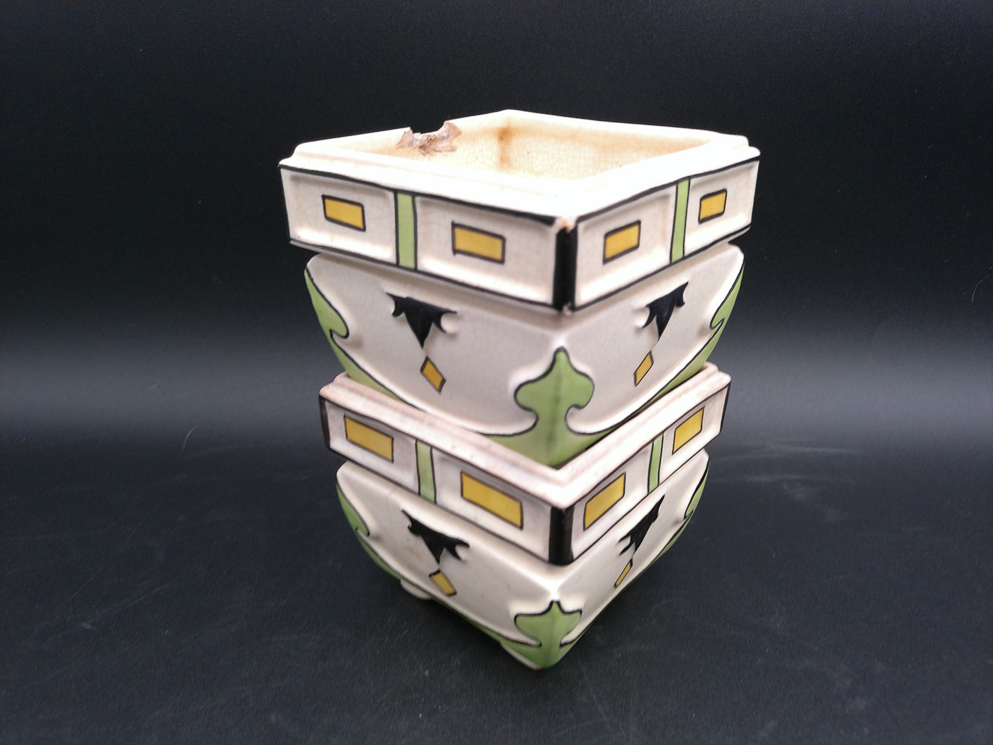 Pottery Planters Square Design and Stackable Vintage Lot of 2 Vintage by Daniel Johnston