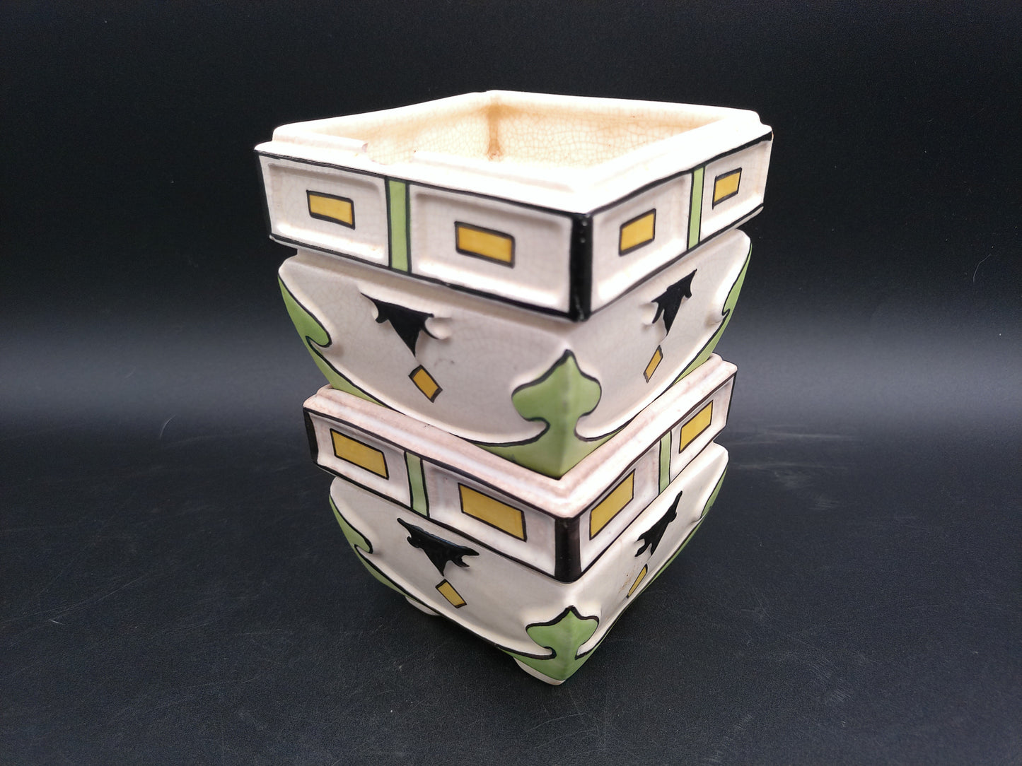 Pottery Planters Square Design and Stackable Vintage Lot of 2 Vintage by Daniel Johnston