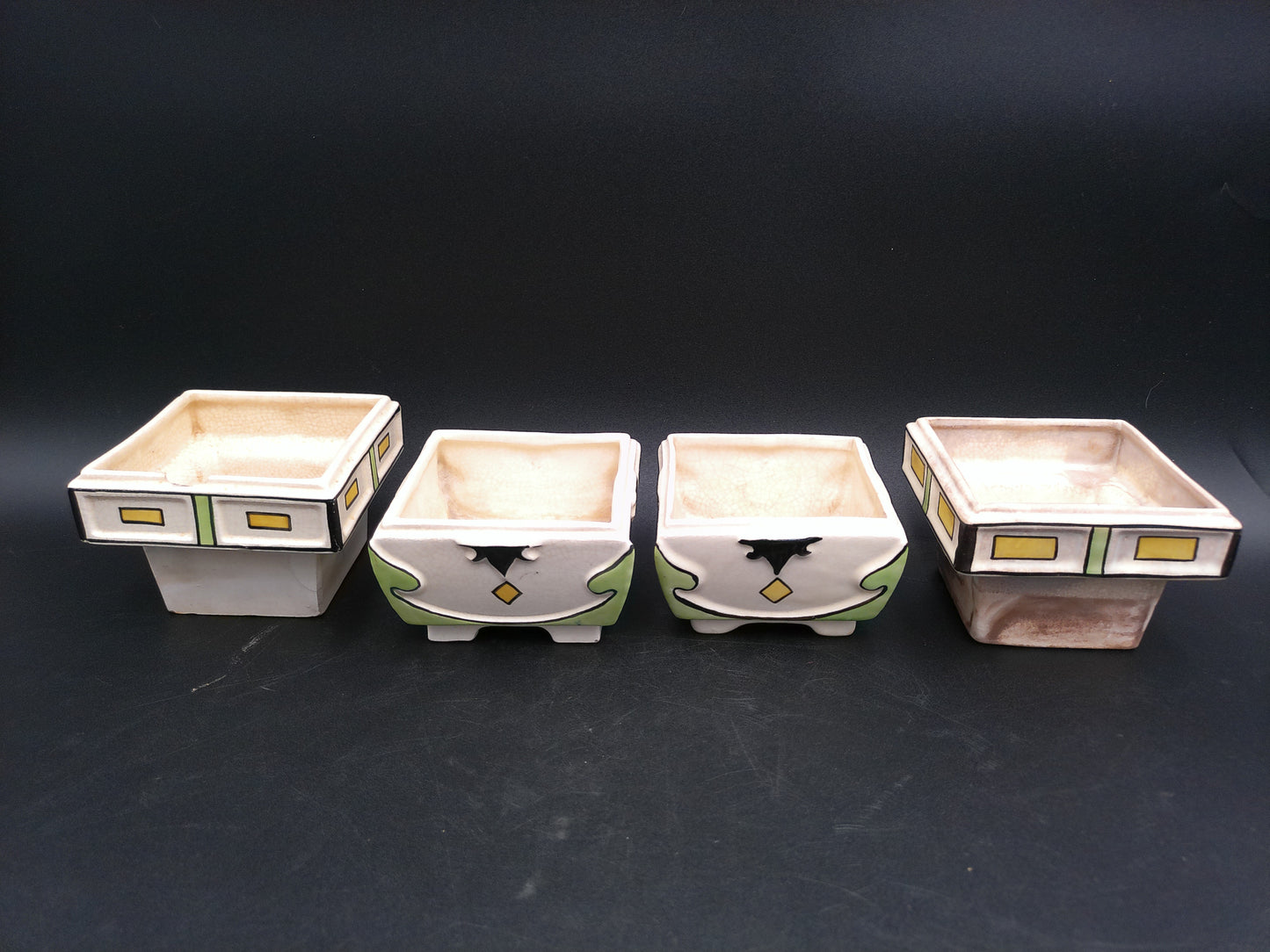 Pottery Planters Square Design and Stackable Vintage Lot of 2 Vintage by Daniel Johnston